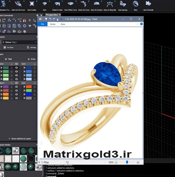 آموزش matrixgold طراحی  انگشتر طلا زنانه طرح قلب با نگین یاقوت آبی